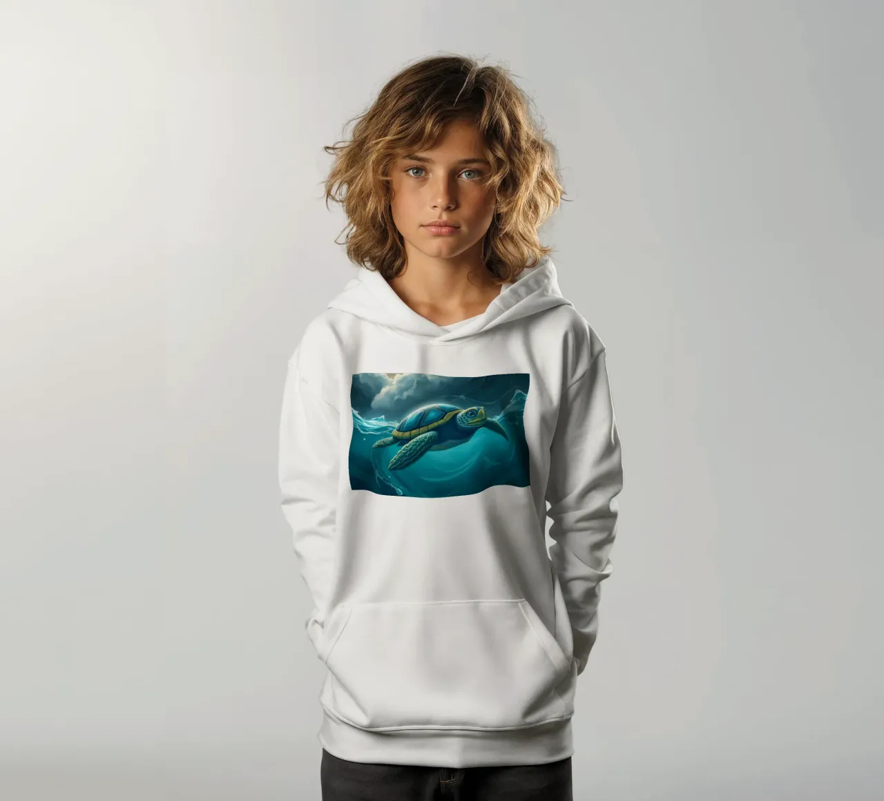 Tartaruga marina che scivola nelle acque vivaci felpa bambino con cappuccio da DesignDoodle