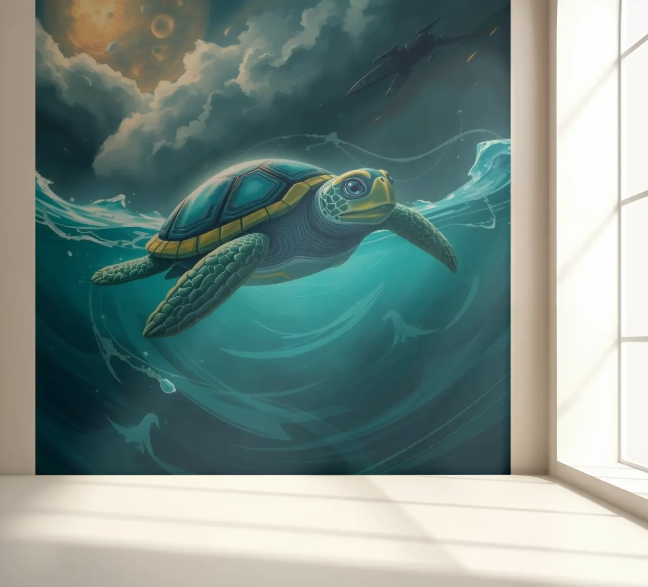 Sea turtle gliding through vibrant waters photo wallpaper by DesignDoodle