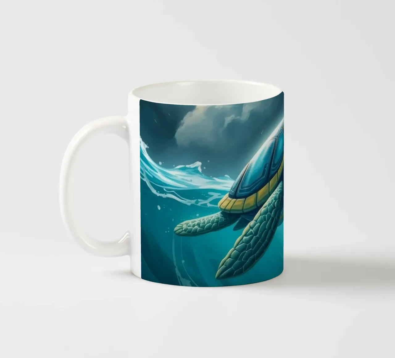 Zeeschildpad glijdt door bruisend water keramische mok van DesignDoodle