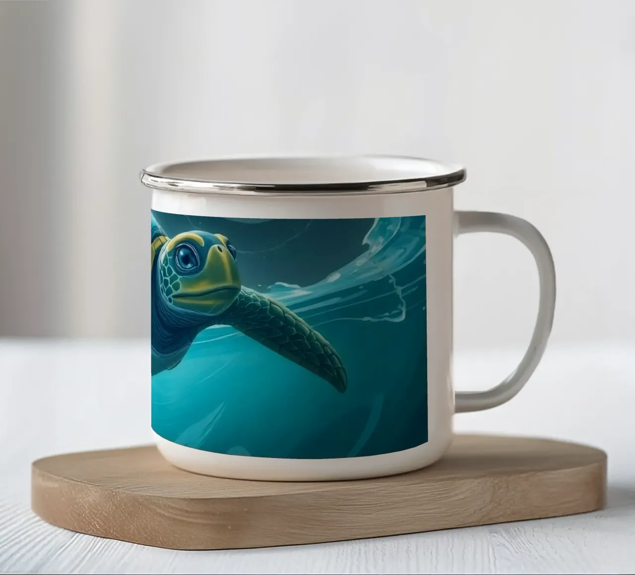 Zeeschildpad glijdt door bruisend water emaille mok van DesignDoodle