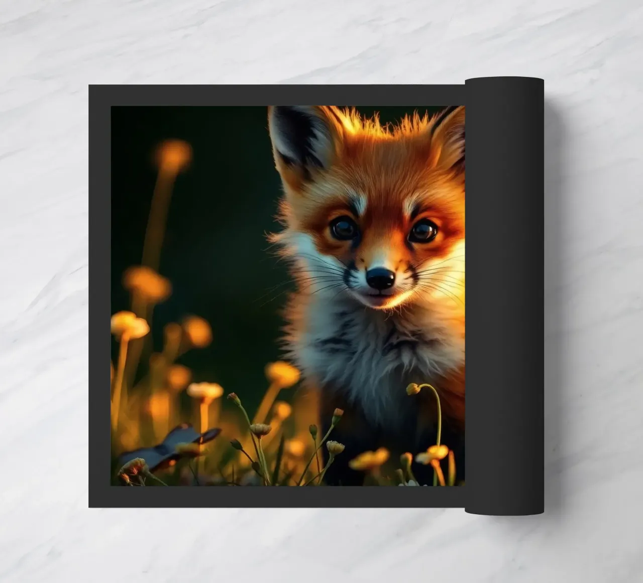 Volpe curiosa circondata da fiori di campo in una morbida luce dorata zerbino da DesignDoodle