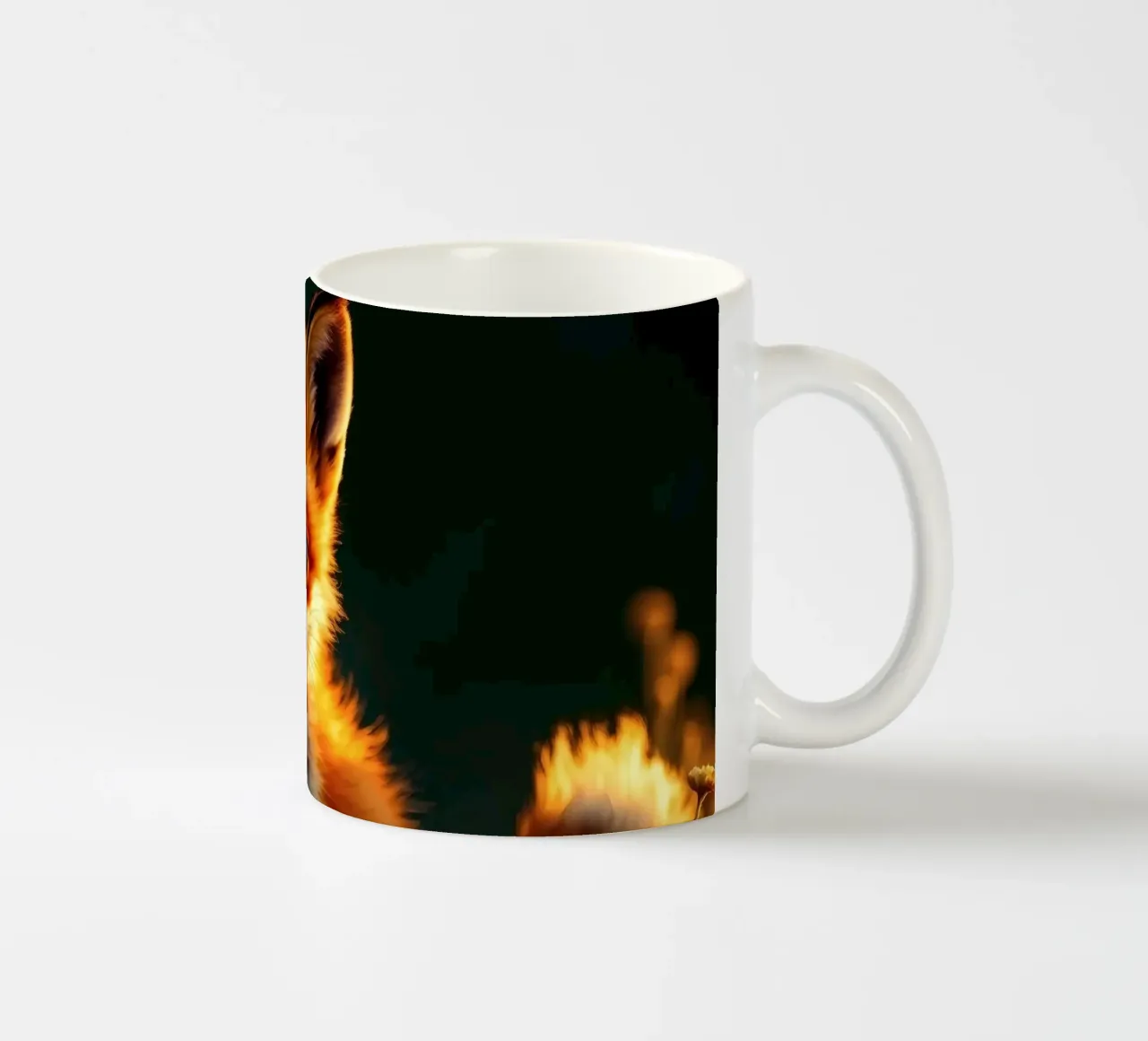 Volpe curiosa circondata da fiori di campo in una morbida luce dorata tazza in ceramica da DesignDoodle