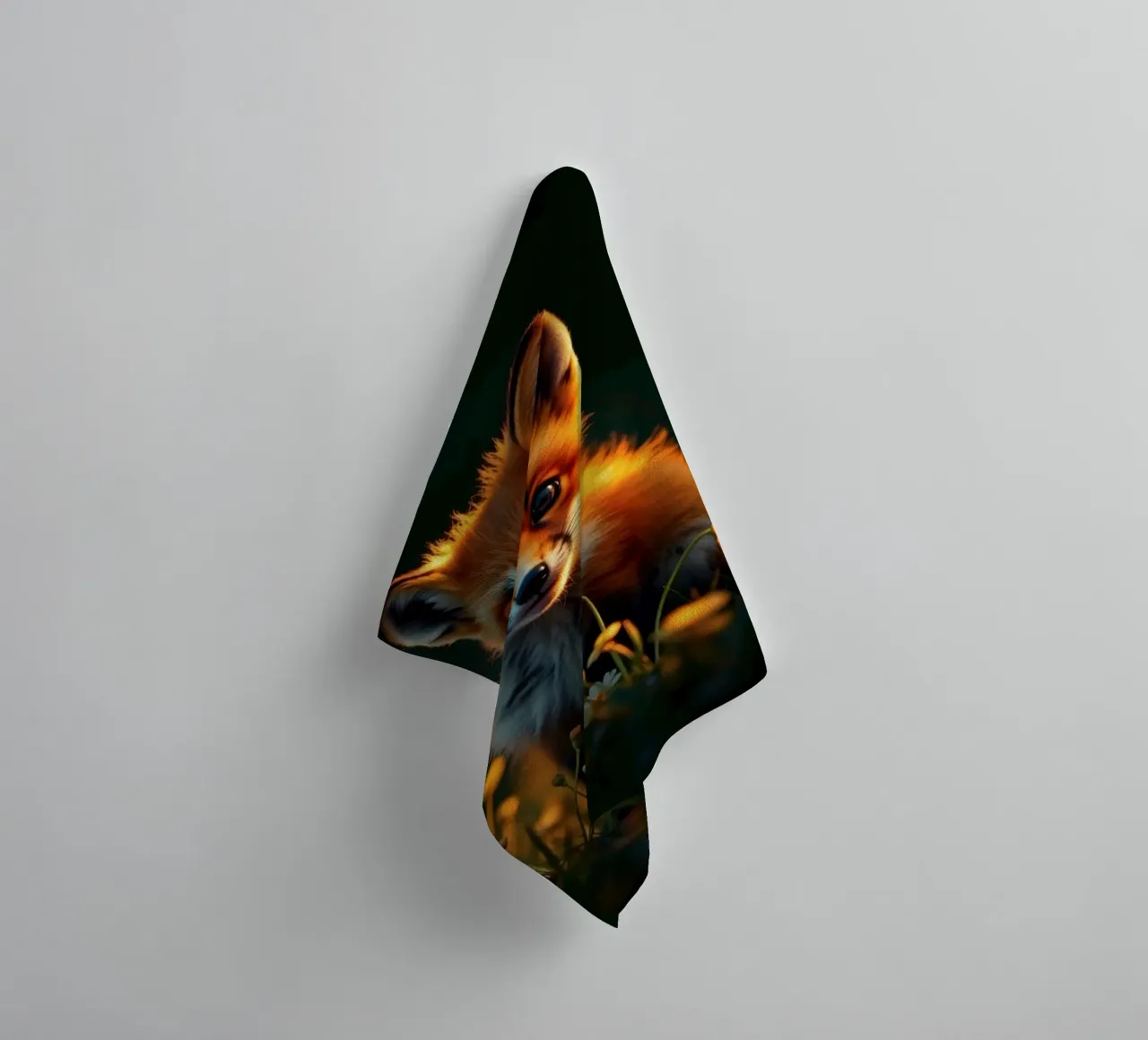 Renard curieux entouré de fleurs sauvages dans une douce lumière dorée serviette de bain de DesignDoodle