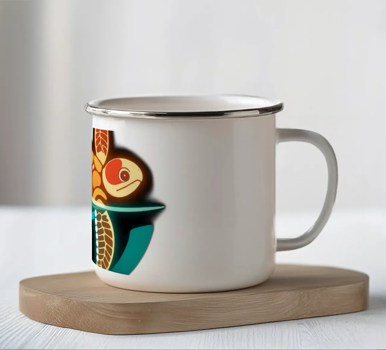 Kleurrijke schildpad zwemmend in een gestileerde oceaankom met decor emaille mok van DesignDoodle