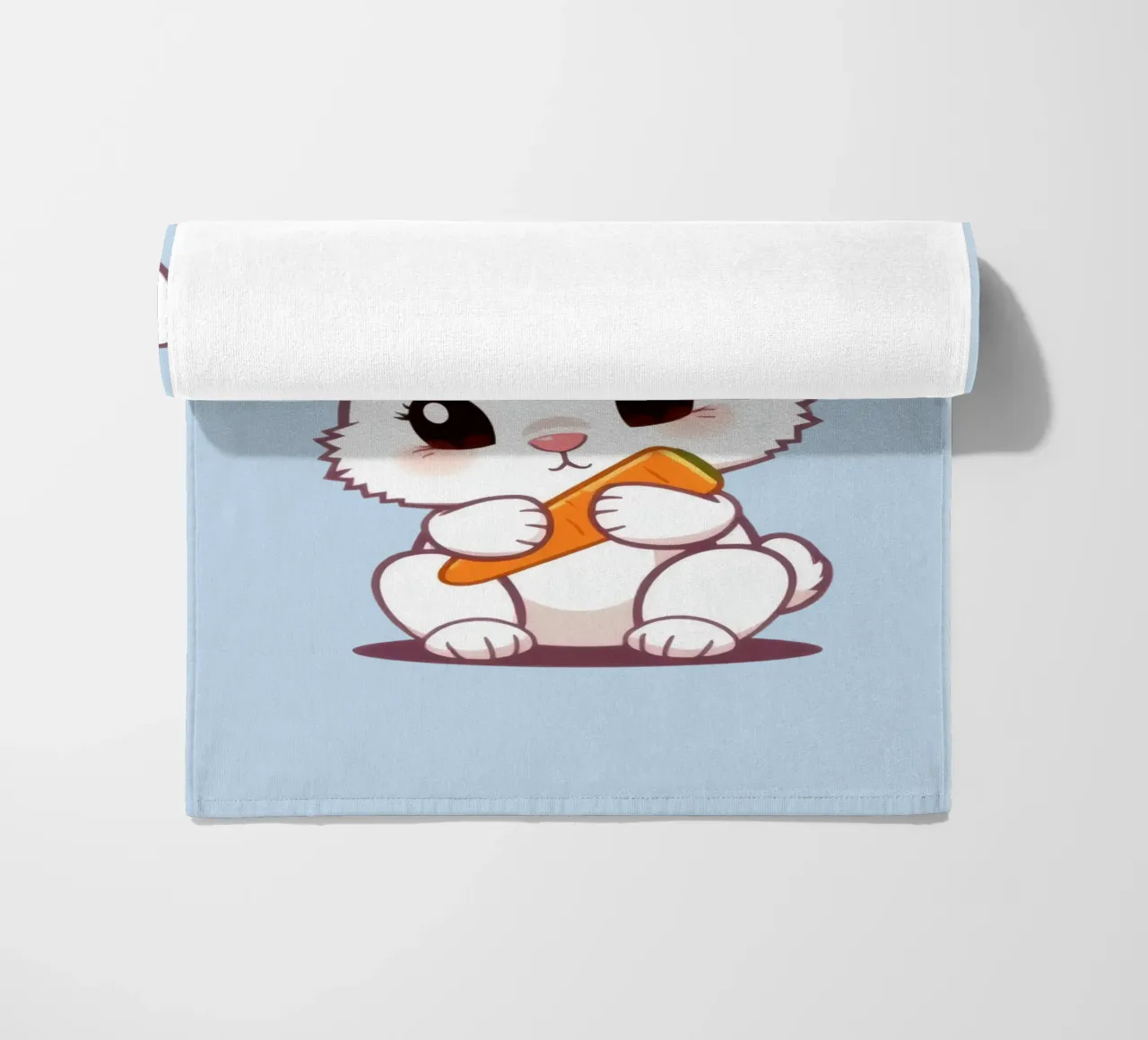Mignon lapin de dessin animé portant une couronne et mangeant une carotte serviette de plage de DesignDoodle