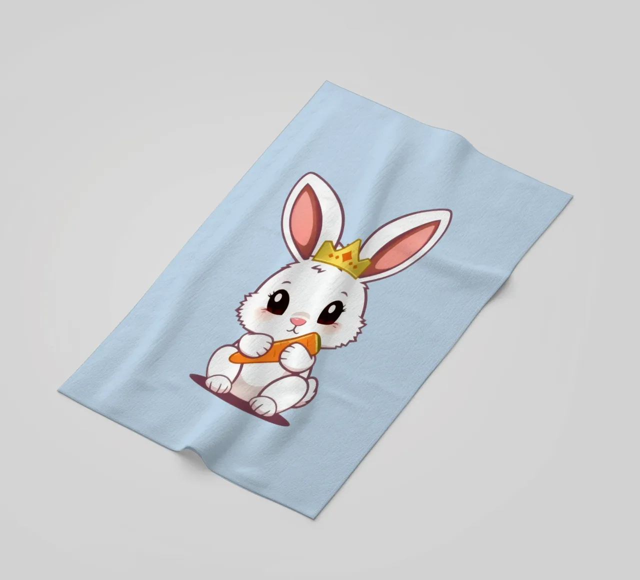 Mignon lapin de dessin animé portant une couronne et mangeant une carotte serviette de plage de DesignDoodle