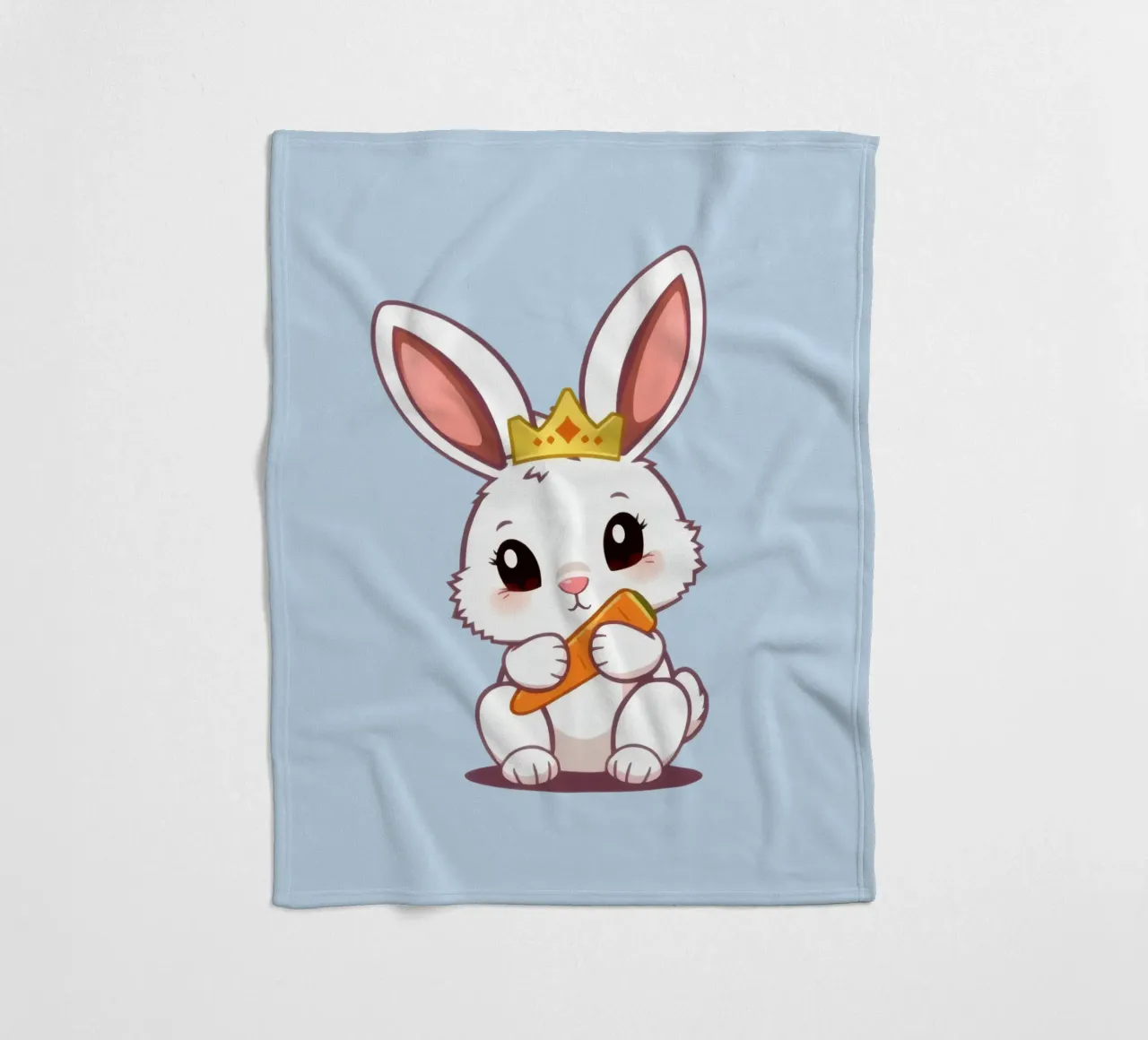 Mignon lapin de dessin animé portant une couronne et mangeant une carotte plaid polaire de DesignDoodle