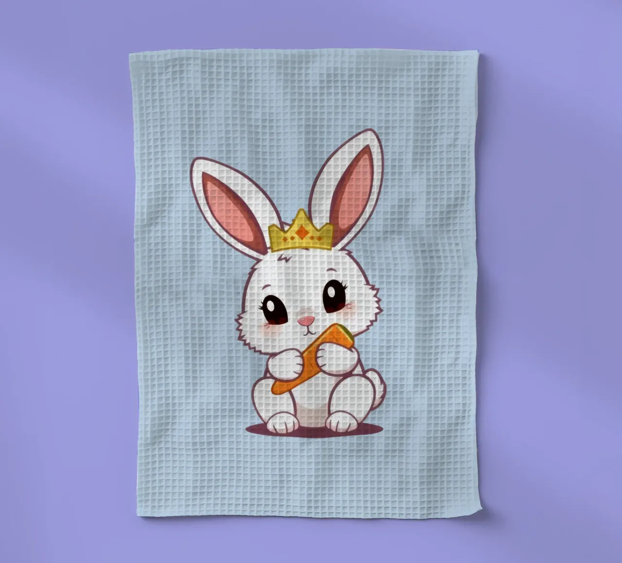 Mignon lapin de dessin animé portant une couronne et mangeant une carotte torchon de DesignDoodle