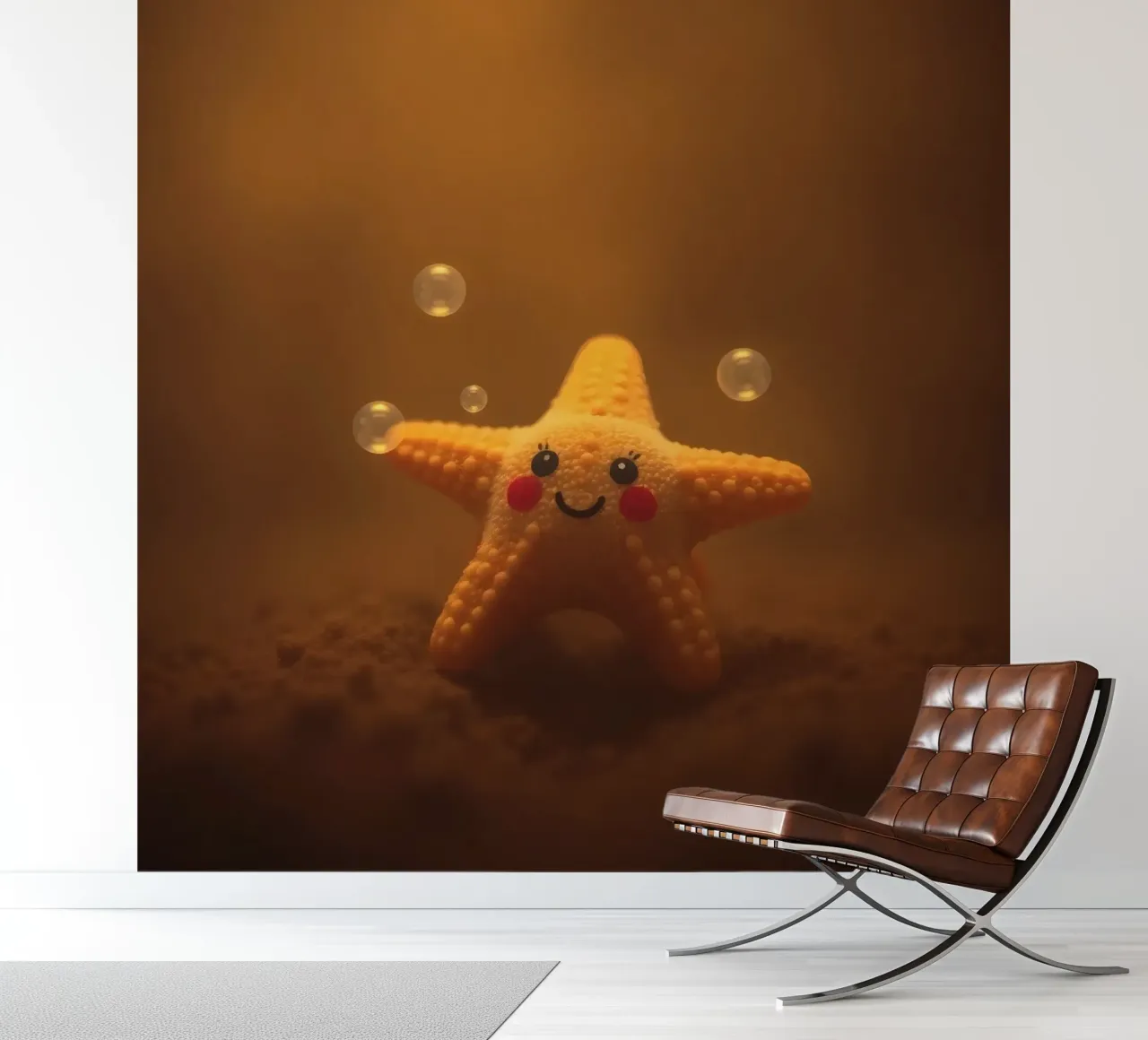 starfish with a smiling face and bubbles in a warm water photo wallpaper by DesignDoodle