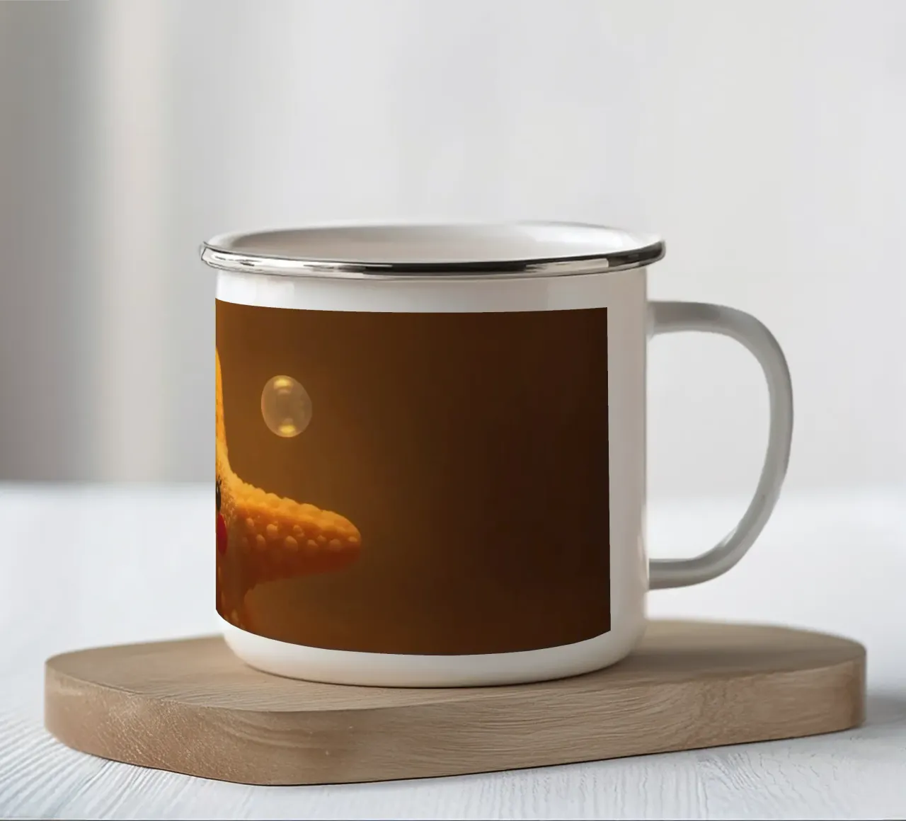 starfish with a smiling face and bubbles in a warm water enamel mug by DesignDoodle