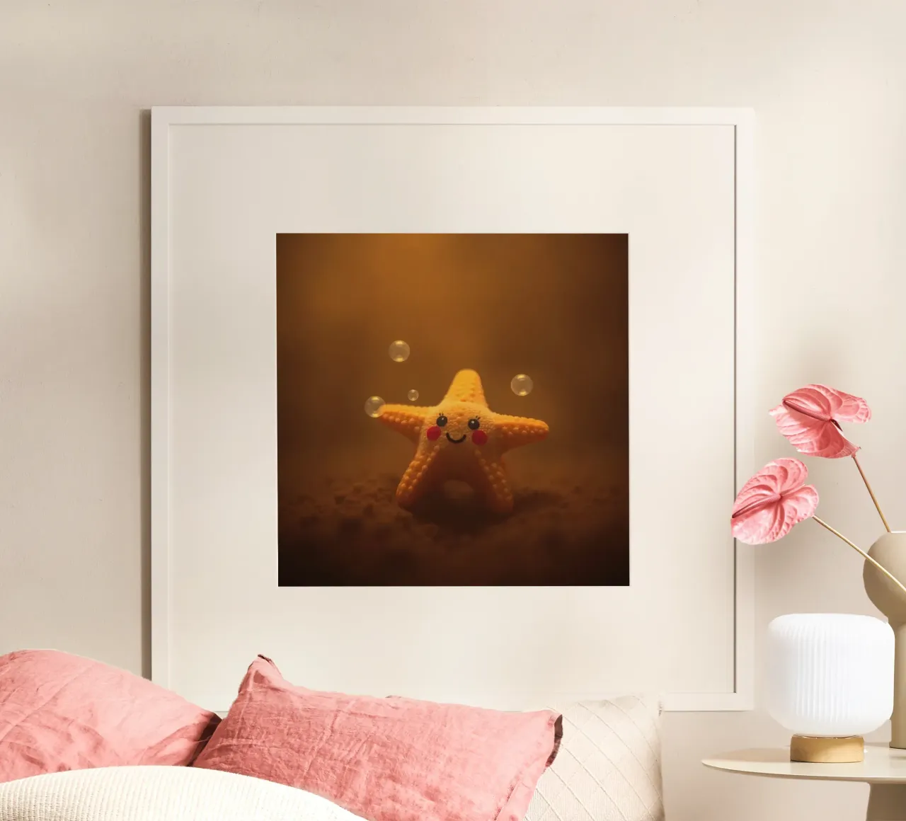 starfish with a smiling face and bubbles in a warm water hahnemühle by DesignDoodle