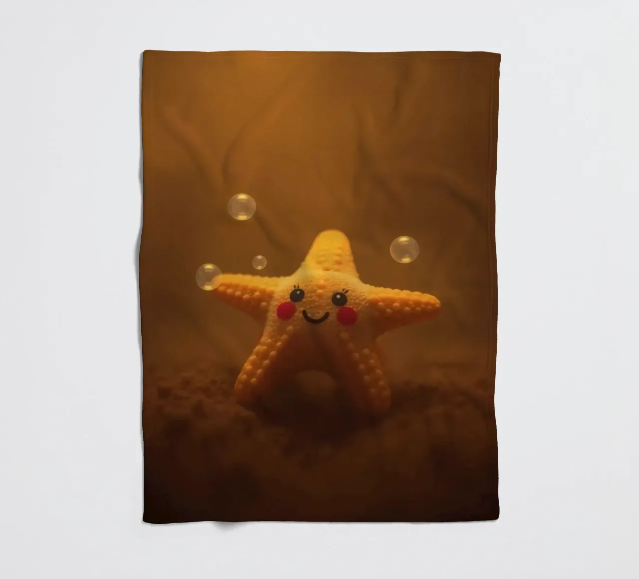 starfish with a smiling face and bubbles in a warm water fleece blanket by DesignDoodle