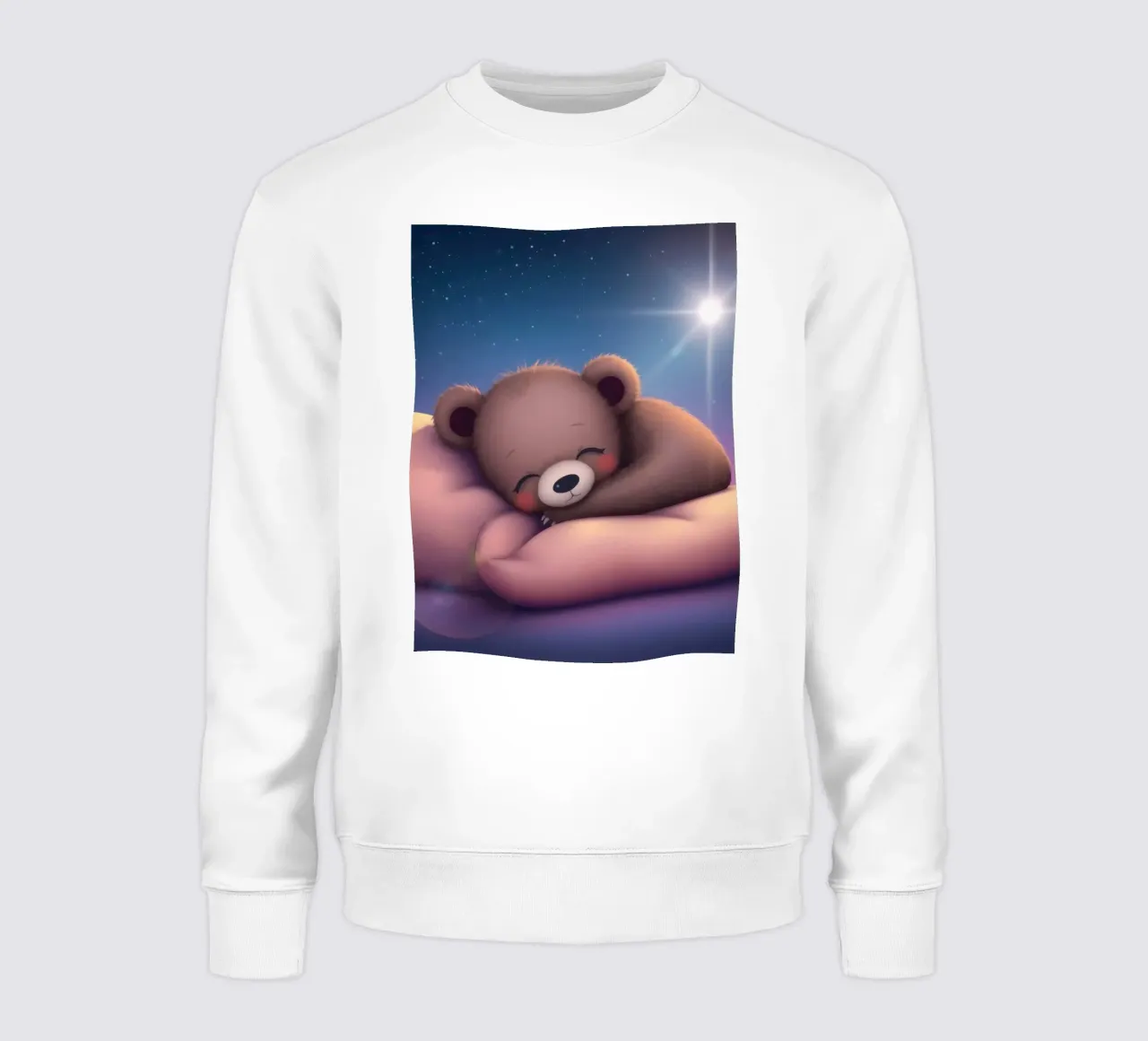 Tenero cucciolo d'orso che dorme pacificamente su una mano gentile felpa da DesignDoodle