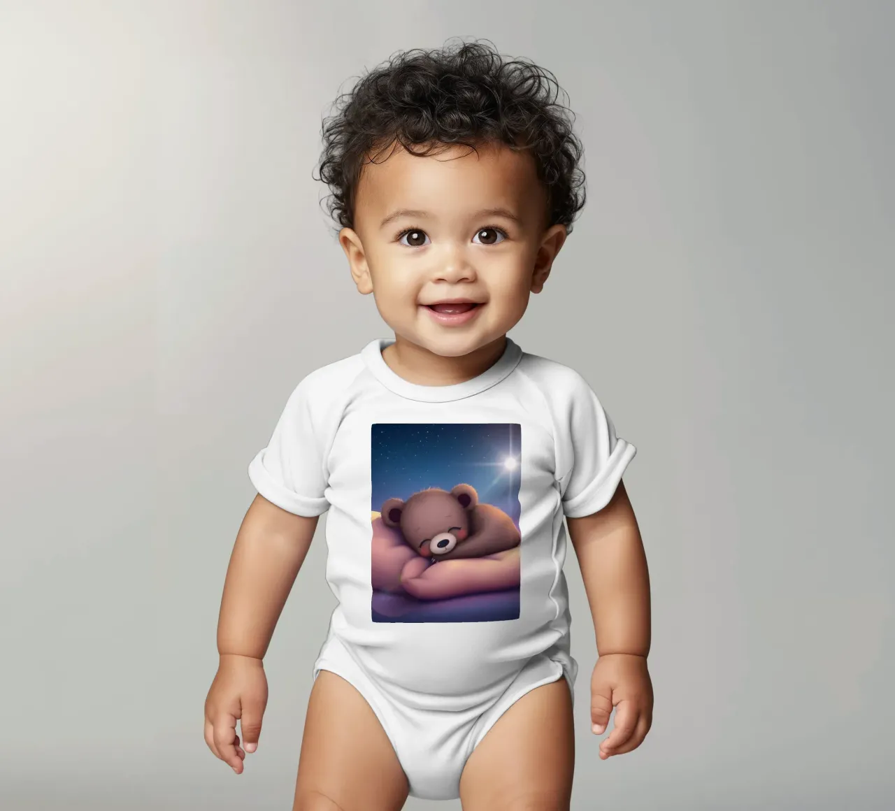 Tenero cucciolo d'orso che dorme pacificamente su una mano gentile body neonato maniche corte da DesignDoodle