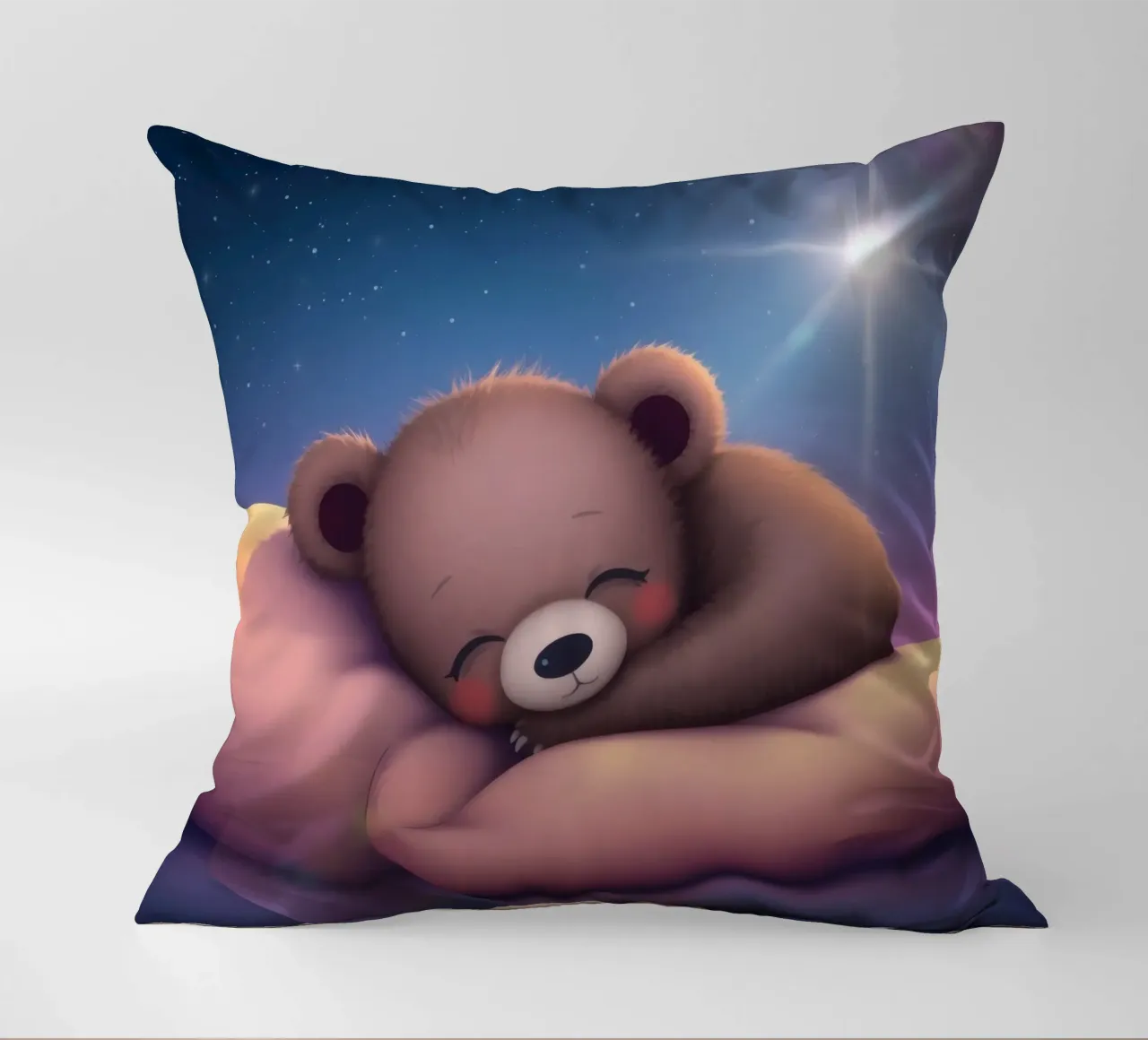 Tenero cucciolo d'orso che dorme pacificamente su una mano gentile cuscino da DesignDoodle