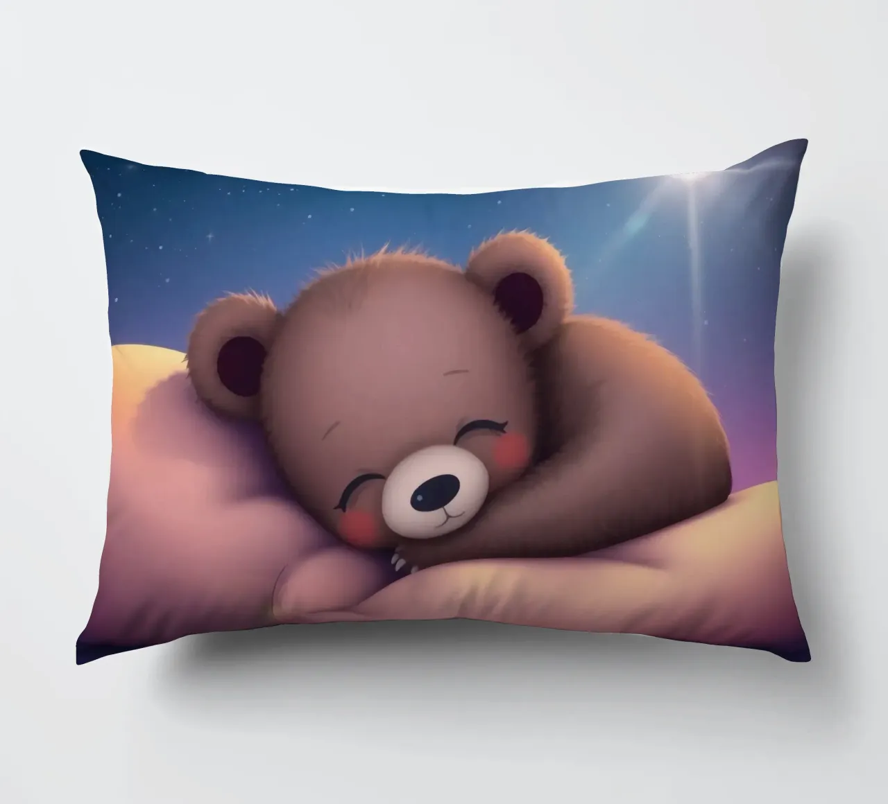 Tenero cucciolo d'orso che dorme pacificamente su una mano gentile cuscino da DesignDoodle