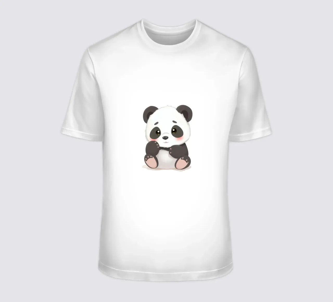 Mignon panda de dessin animé assis avec une expression adorable t-shirt de DesignDoodle