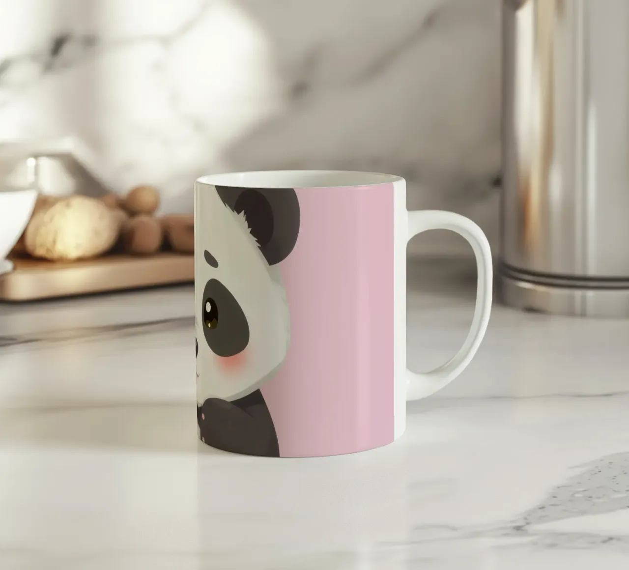Cute cartoon panda sitting with an adorable expression ceramic mug by DesignDoodle