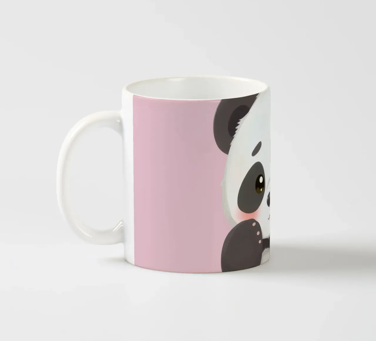 Cute cartoon panda sitting with an adorable expression ceramic mug by DesignDoodle