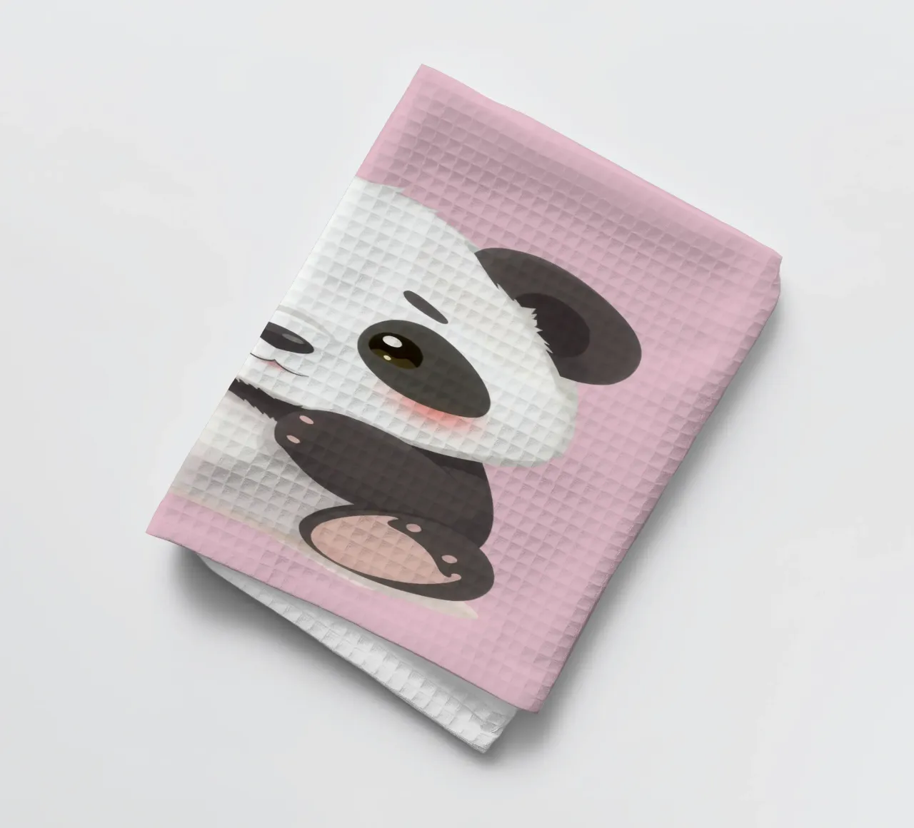 Mignon panda de dessin animé assis avec une expression adorable torchon de DesignDoodle