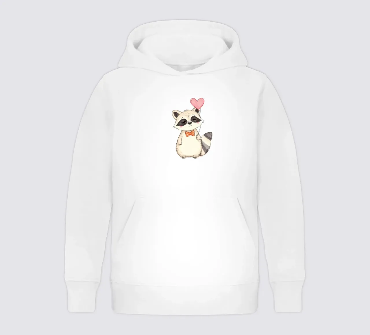 Simpatico procione che tiene in mano un palloncino a forma di cuore e indossa un papillon felpa bambino con cappuccio da DesignDoodle