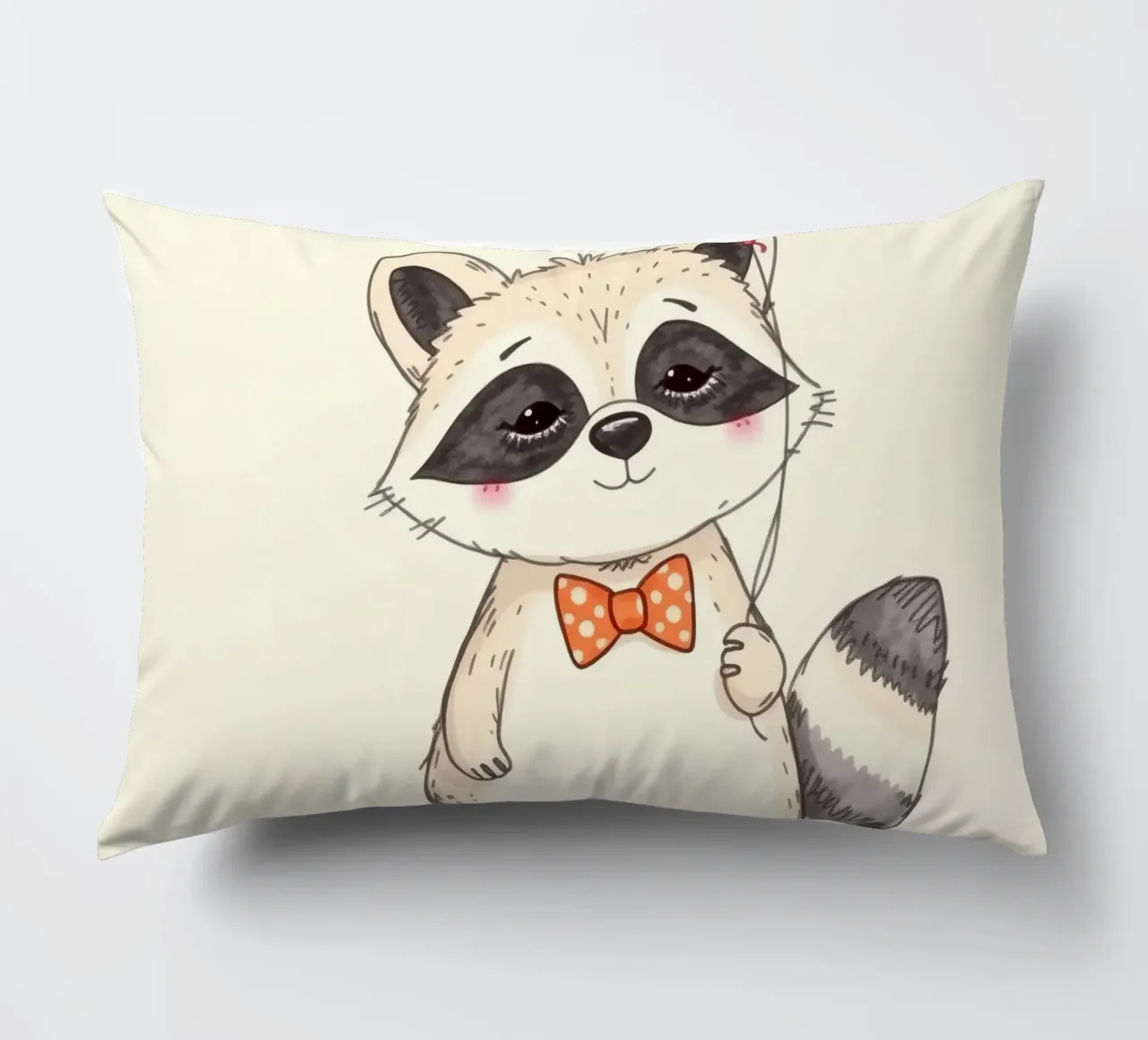 Simpatico procione che tiene in mano un palloncino a forma di cuore e indossa un papillon cuscino da DesignDoodle