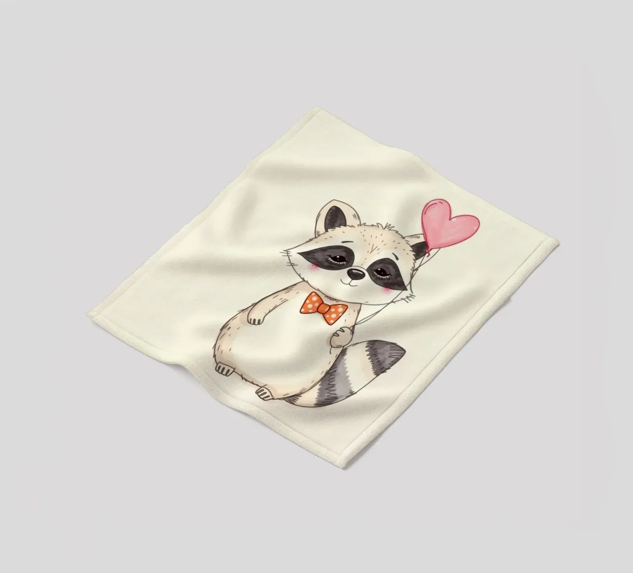 Simpatico procione che tiene in mano un palloncino a forma di cuore e indossa un papillon coperta in pile da DesignDoodle