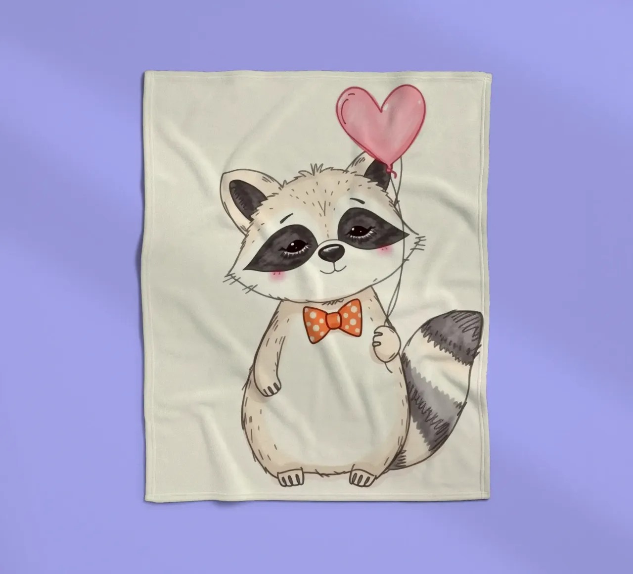Simpatico procione che tiene in mano un palloncino a forma di cuore e indossa un papillon coperta in pile da DesignDoodle