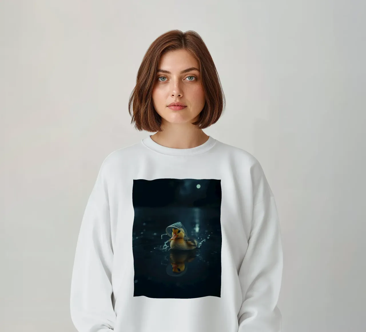 Un anatroccolo con un piccolo cappello nuota in uno stagno scuro e sereno. felpa da DesignDoodle