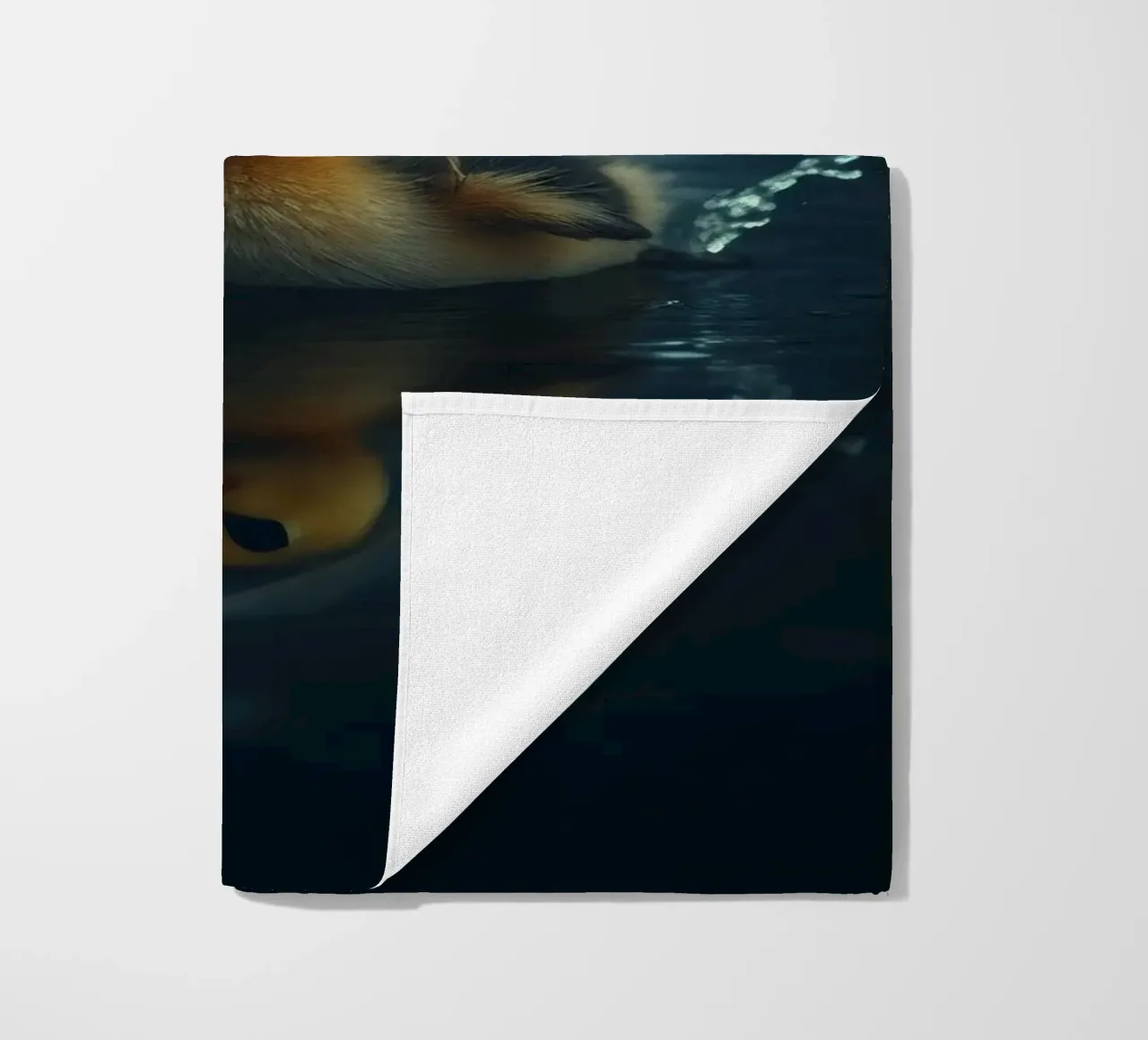 Un anatroccolo con un piccolo cappello nuota in uno stagno scuro e sereno. telo mare da DesignDoodle