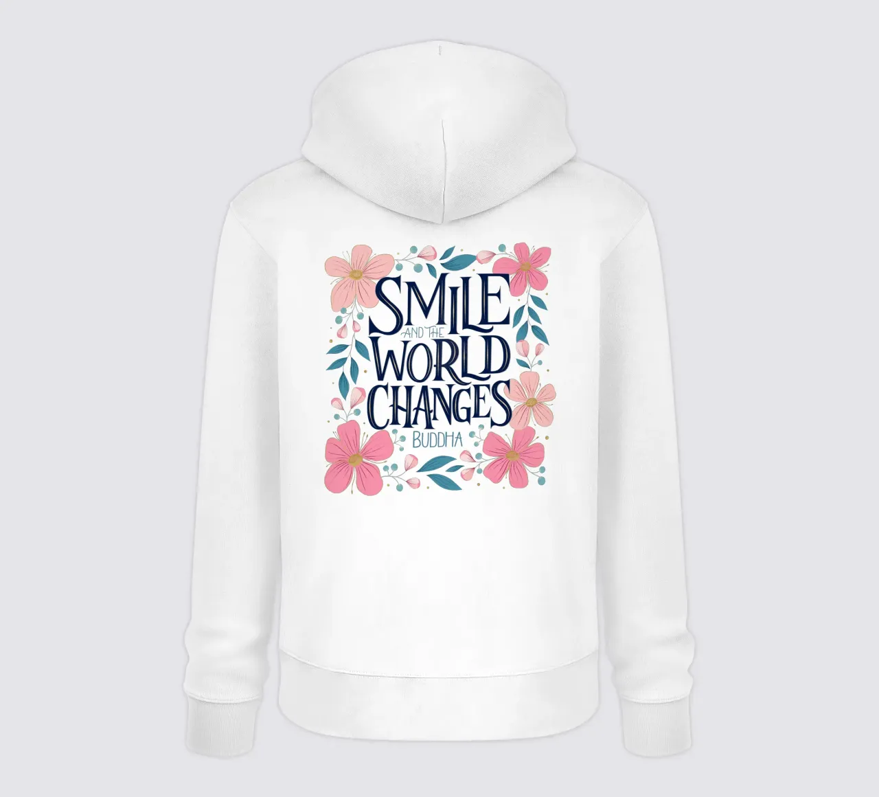 Sorridi e il mondo cambia. Zitat. Fiori. Lettering felpa con cappuccio da CalliLetters