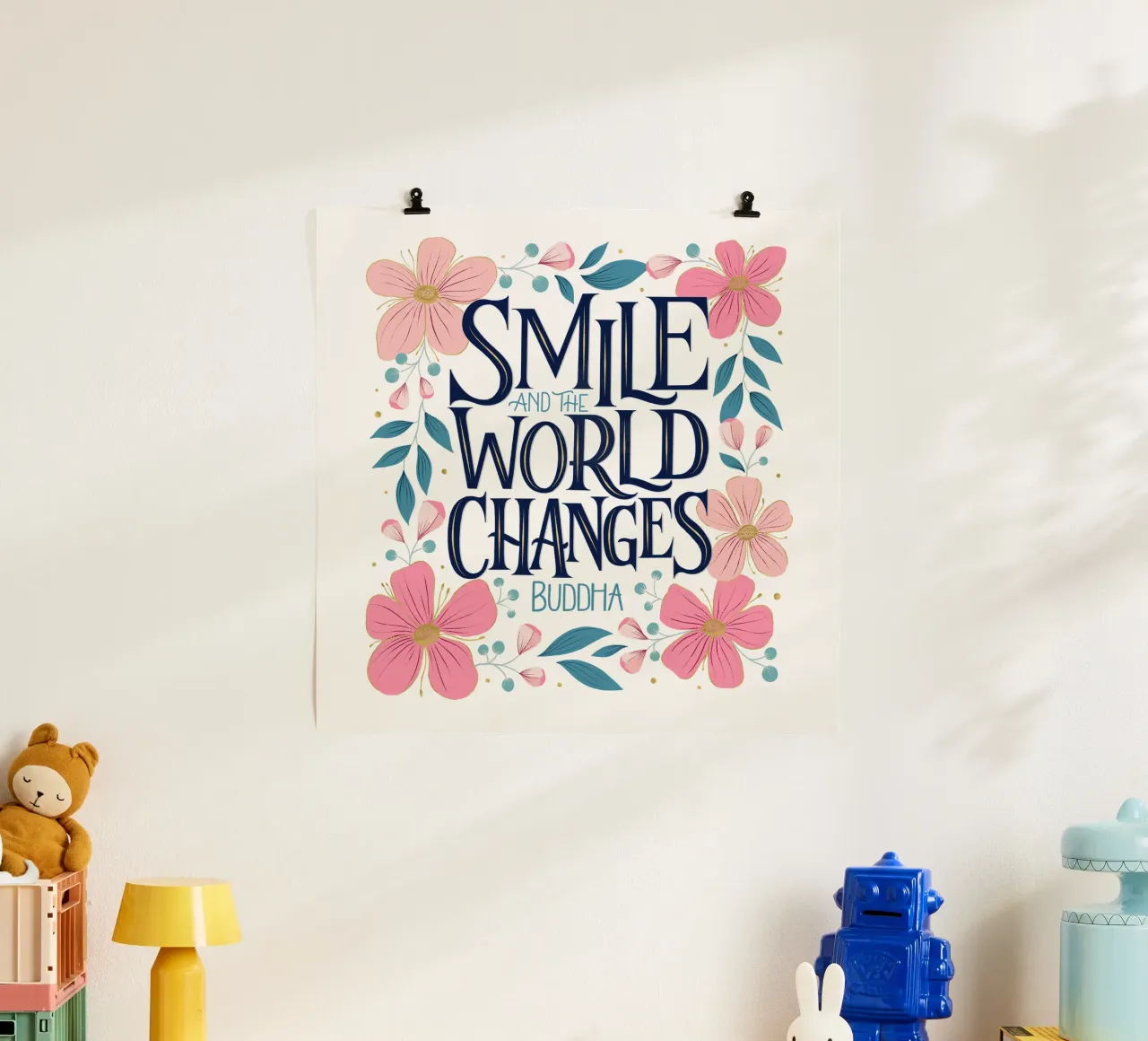 Sonríe y el mundo cambiará. Zitat. Florals. Lettering hahnemühle de CalliLetters