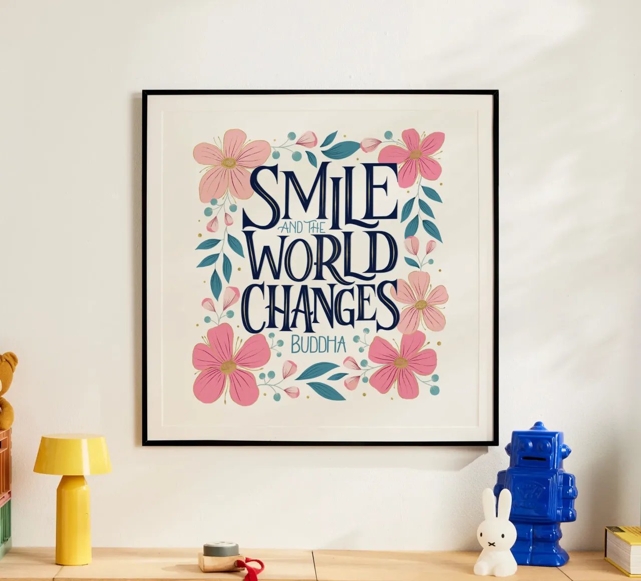 Sonríe y el mundo cambiará. Zitat. Florals. Lettering hahnemühle de CalliLetters