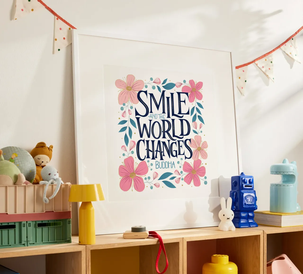 Sonríe y el mundo cambiará. Zitat. Florals. Lettering hahnemühle de CalliLetters