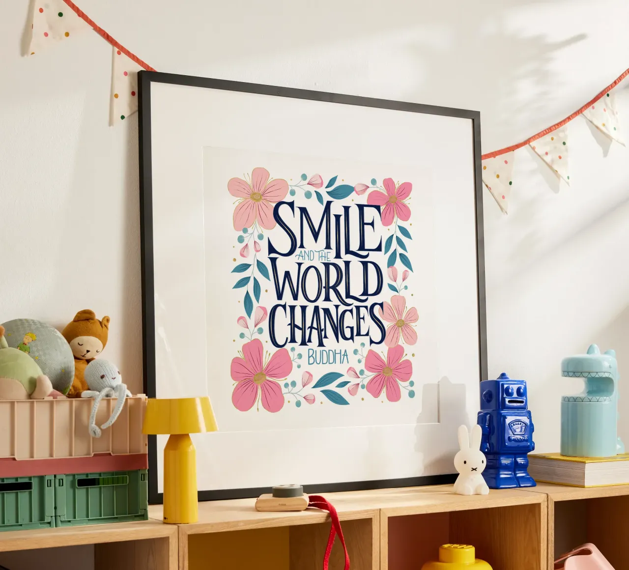 Sonríe y el mundo cambiará. Zitat. Florals. Lettering hahnemühle de CalliLetters