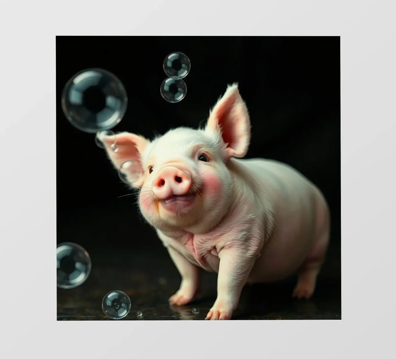 Happy piglet playing with bubbles in a bright, cheerful photo wallpaper by DesignDoodle