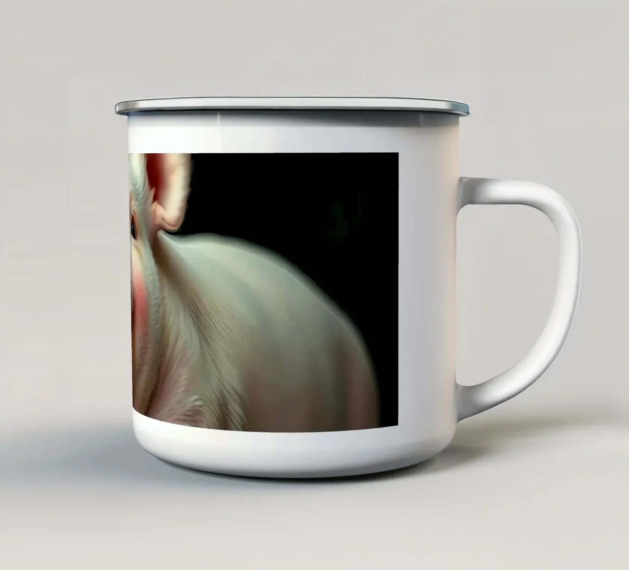 Maialino felice che gioca con le bolle di sapone in un'atmosfera luminosa e allegra. tazza in smalto da DesignDoodle