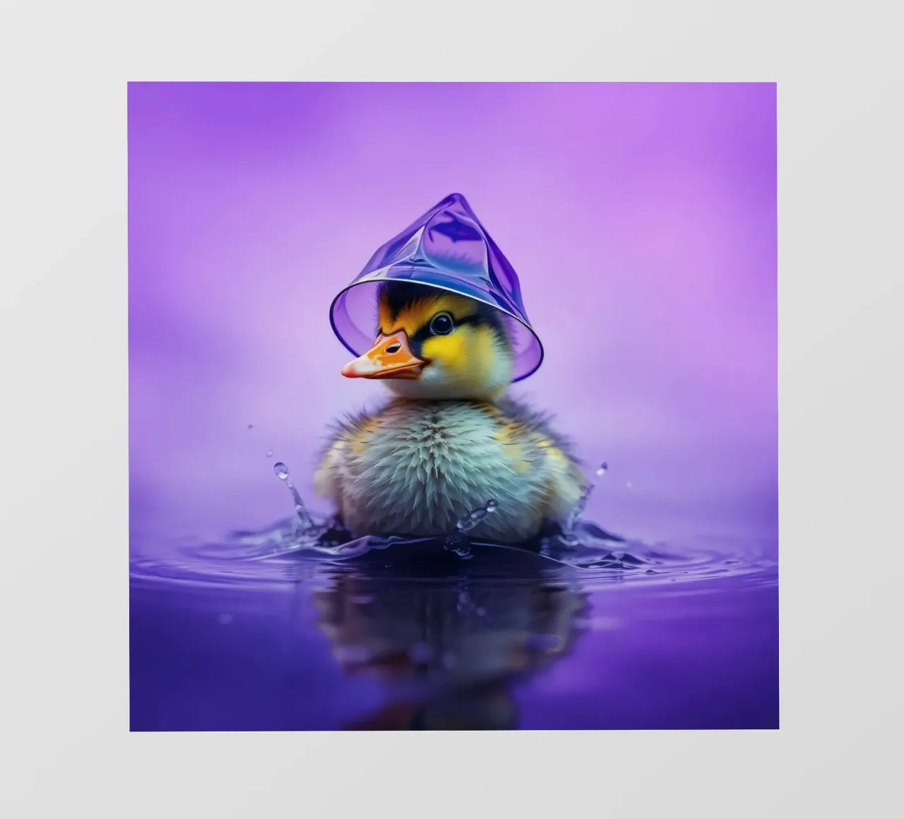 Un simpatico anatroccolo spruzza acqua indossando un piccolo cappello viola pellicola backlit da DesignDoodle