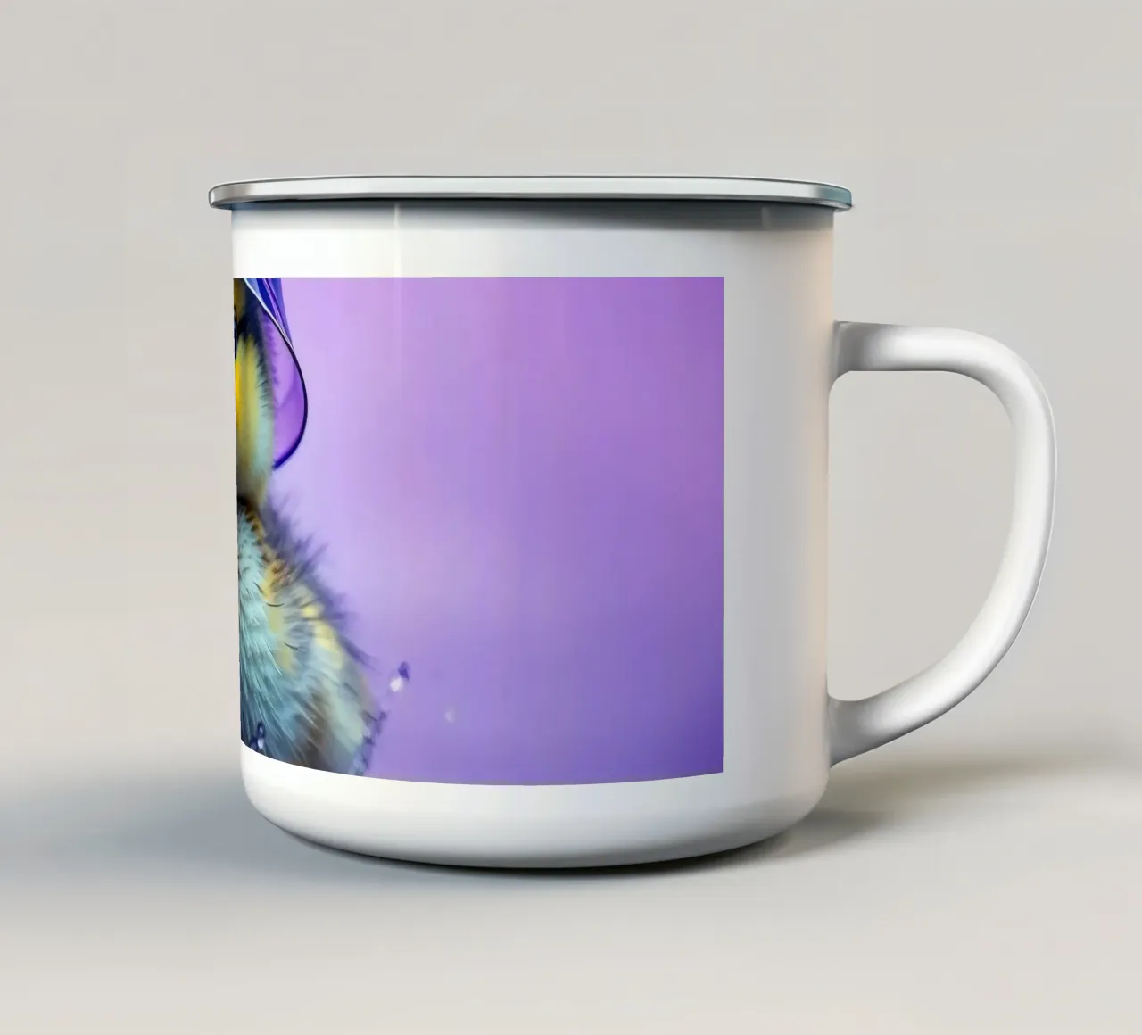 Un simpatico anatroccolo spruzza acqua indossando un piccolo cappello viola tazza in smalto da DesignDoodle