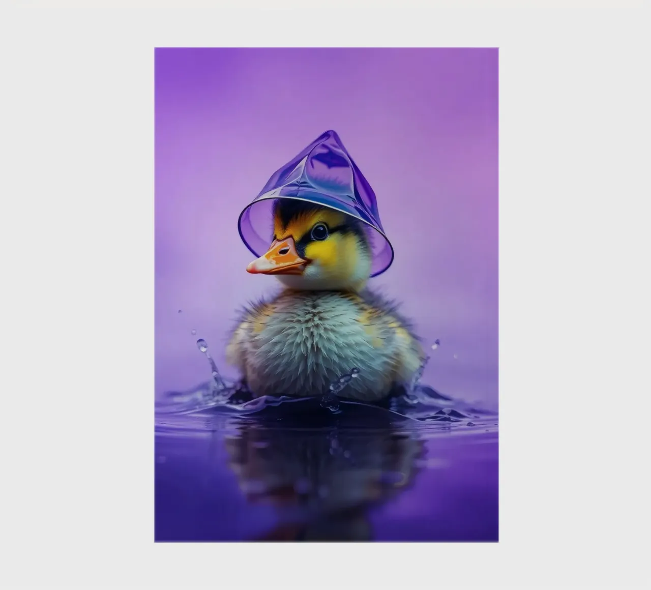 Un simpatico anatroccolo spruzza acqua indossando un piccolo cappello viola diario da DesignDoodle