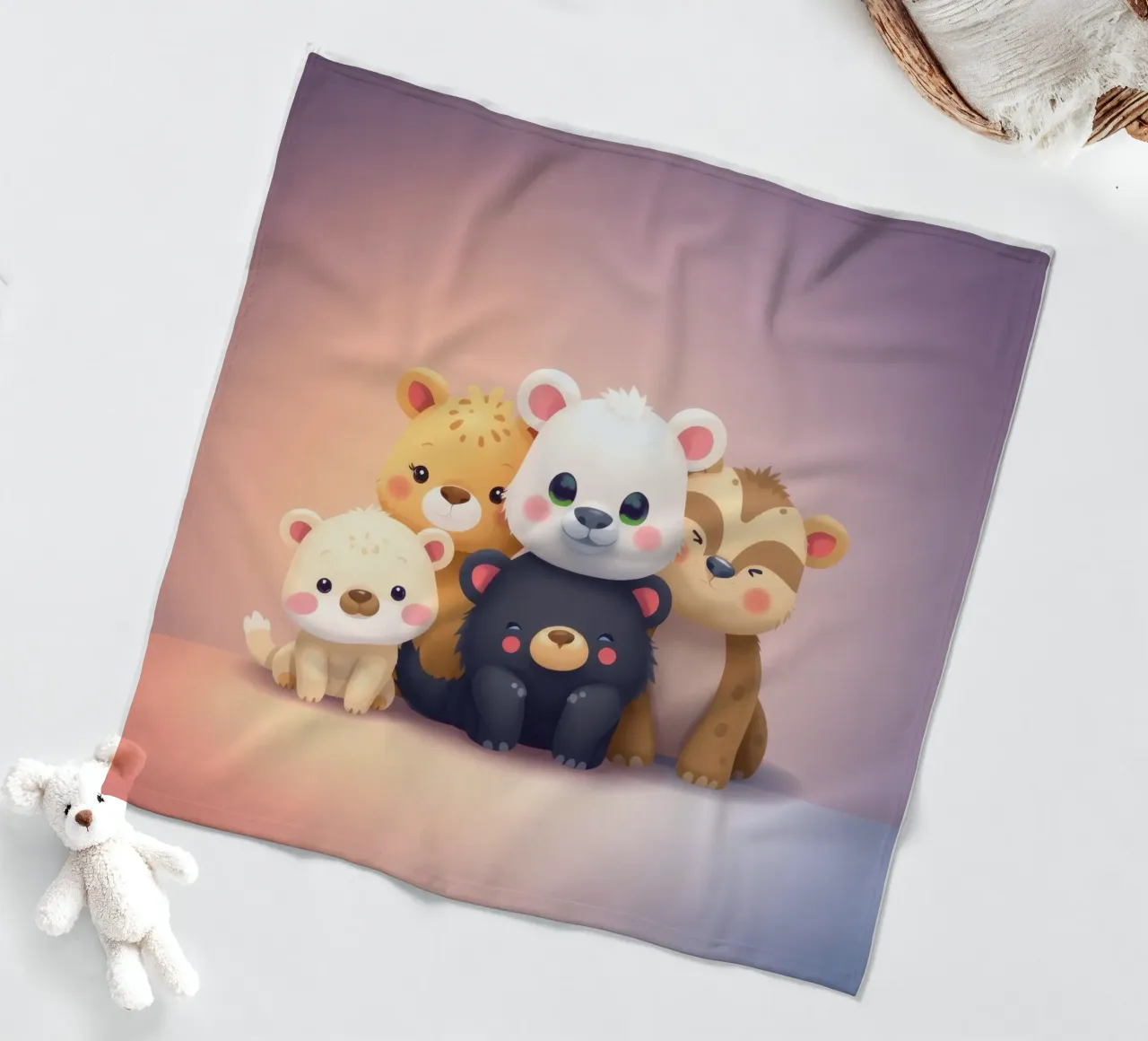Simpatici animali dei cartoni animati si riuniscono in una disposizione giocosa. coperta in pile da DesignDoodle