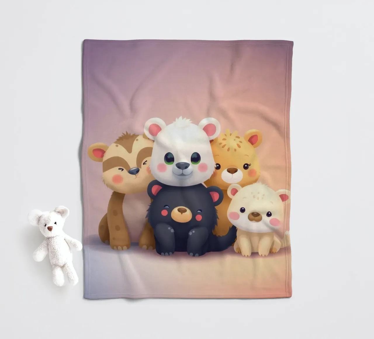 Simpatici animali dei cartoni animati si riuniscono in una disposizione giocosa. coperta in pile da DesignDoodle