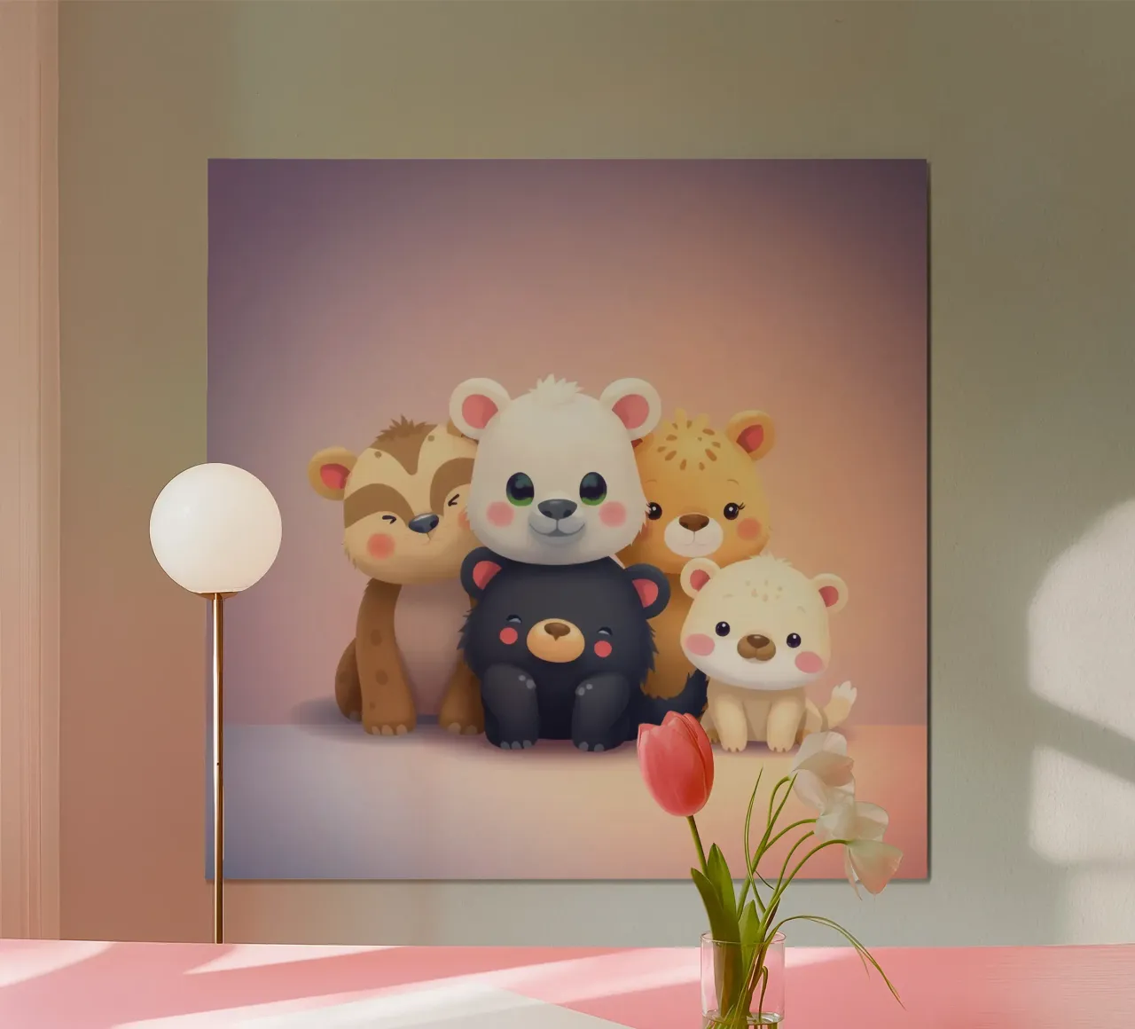 Cute cartoon animals gather together in a playful arrangemen hahnemühle by DesignDoodle