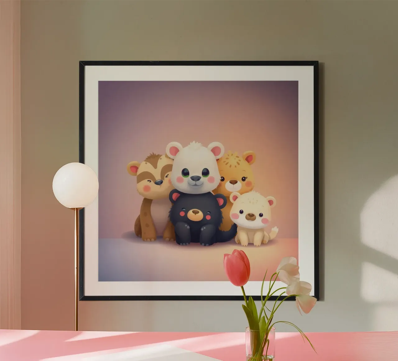 Cute cartoon animals gather together in a playful arrangemen hahnemühle by DesignDoodle