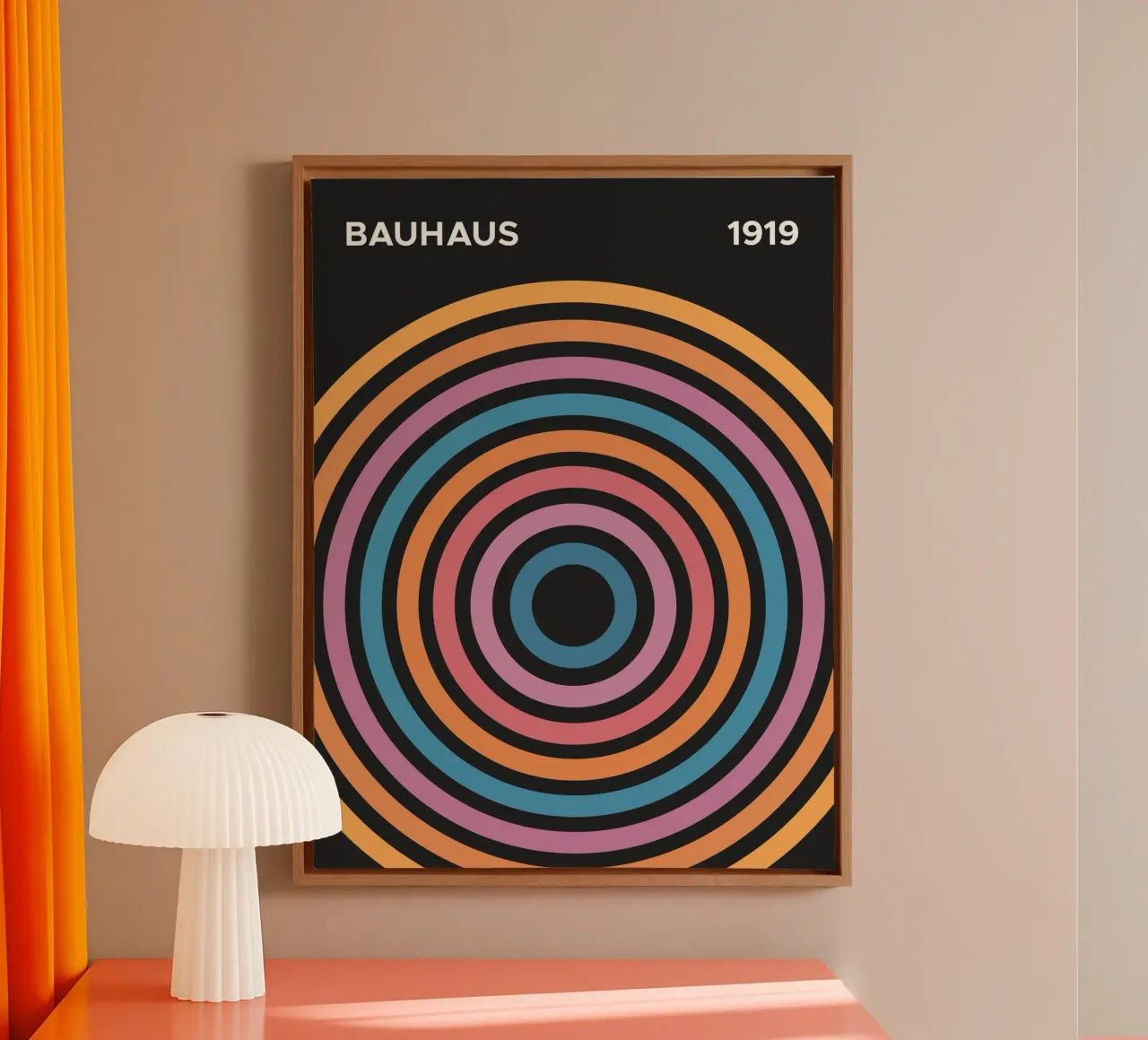 Bauhaus 1919 Multi color Circle Pattern canvas with Floater frame by Paigaam Studio