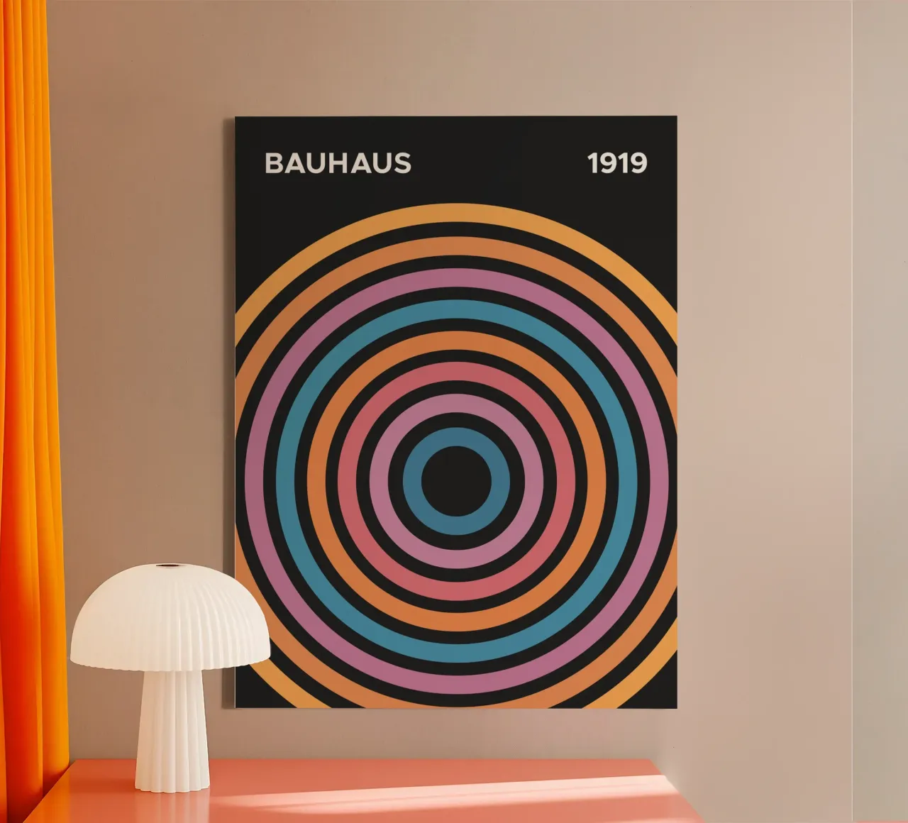 Bauhaus 1919 Multi color Circle Pattern canvas with Floater frame by Paigaam Studio