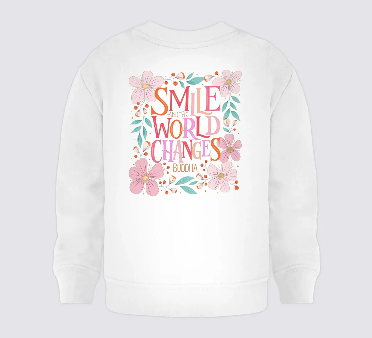 Sorridi e il mondo cambia. Zitat. Fiori e scritte felpa neonato da CalliLetters