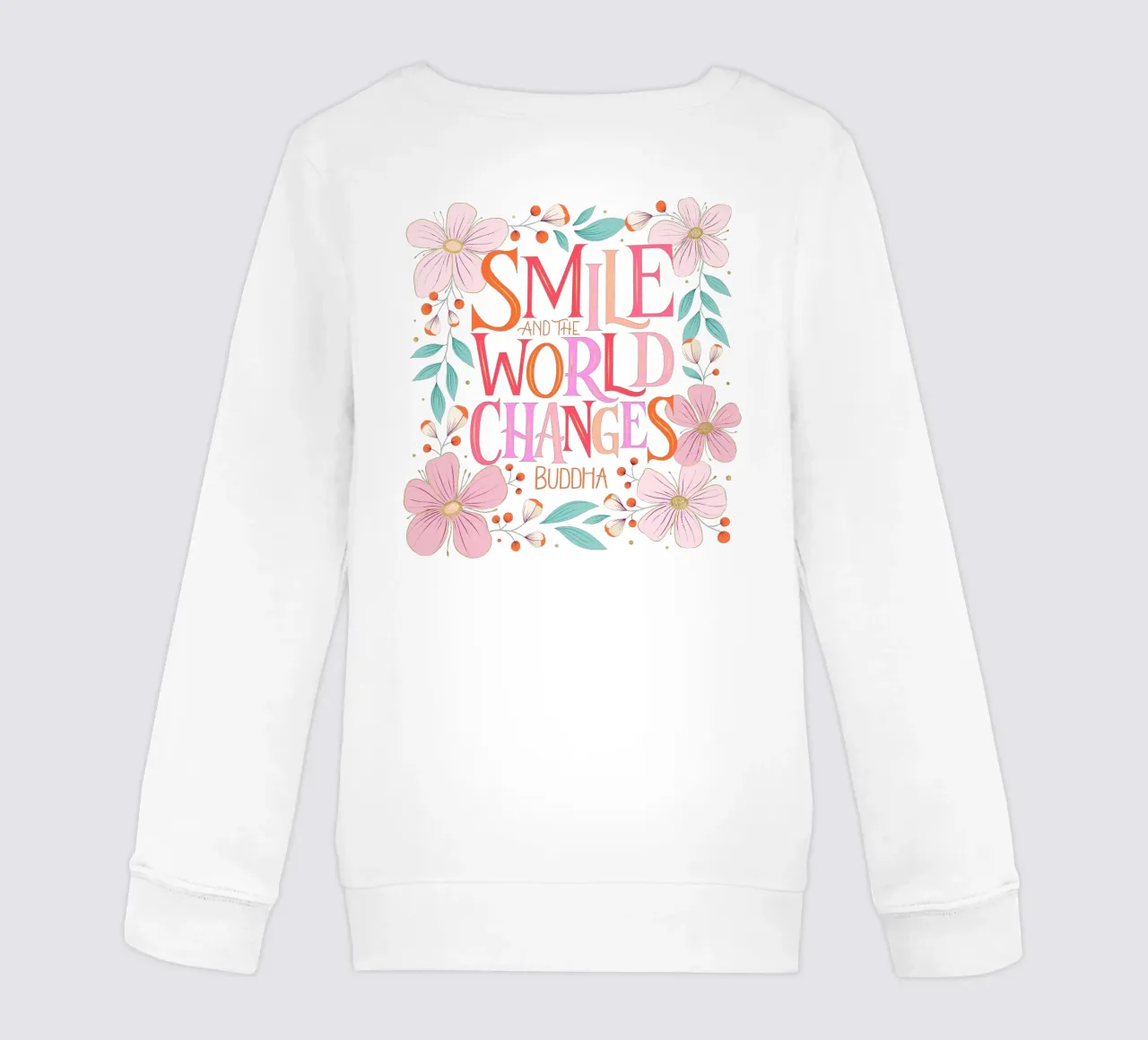 Sorridi e il mondo cambia. Zitat. Fiori e scritte felpa bambino da CalliLetters