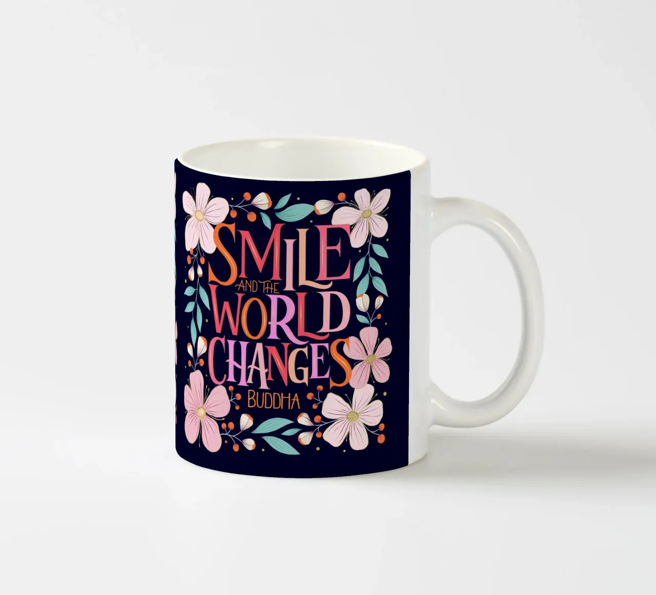 Sorridi e il mondo cambia. Zitat. Fiori e scritte tazza in ceramica da CalliLetters
