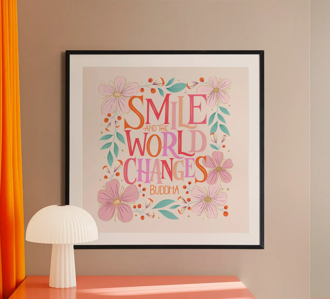 Sorridi e il mondo cambia. Zitat. Fiori e scritte carta hahnemühle da CalliLetters